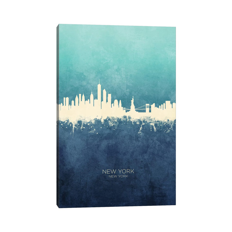 New York New York Skyline Navy Cyan by Michael Tompsett - Wrapped Canvas Gallery-Wrapped Canvas Giclée