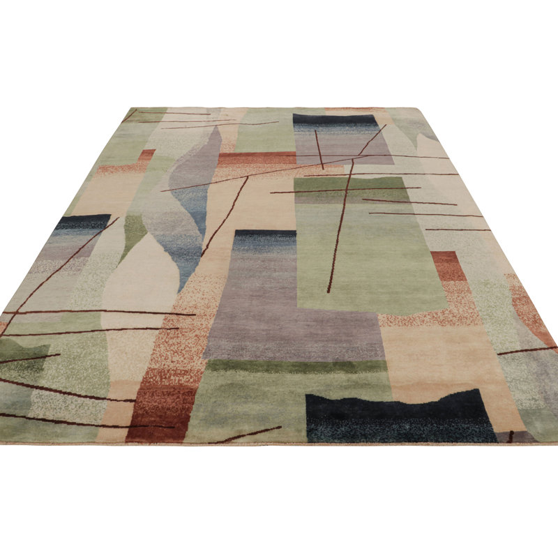 Art Deco Handmade Kilim Wool Geometric Area Rug, Rectangle 12' x 18'