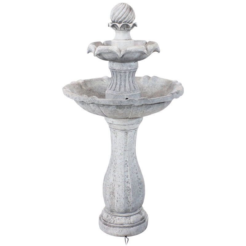 Arcade Polyresin 2-Tier Solar Fountain with Battery Backup - White, White