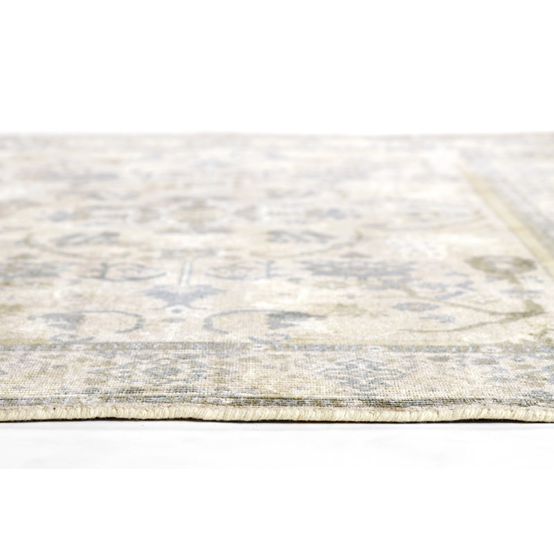 Bungalow Rose Atenas Hand Loomed Wool and Viscose Traditional Beige Area Rug, Rectangle 3'6" x 5'6"
