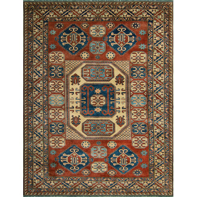Tapis Kaziza Gaziza fabriqué à la main - rouille - beige, 7 pi 2 po x 9 pi 10 po
