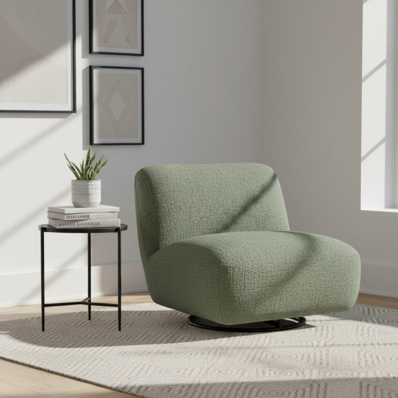 Upholstered Chenille Swivel Slipper Chair, Green