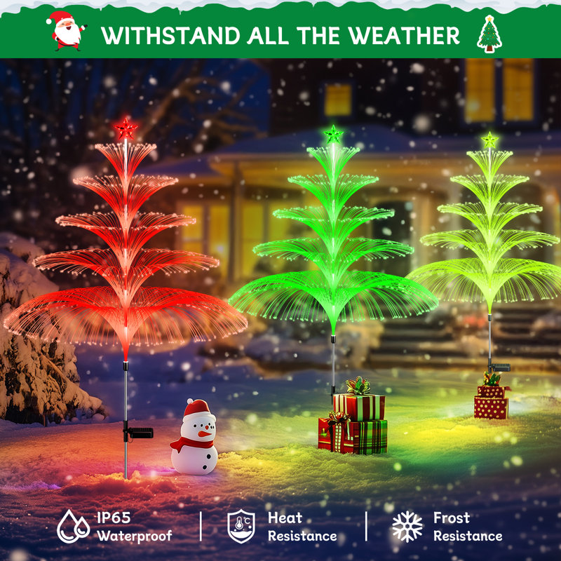 Arbre de Noël solaire méduse lumières 5 couches de fibre optique 7 couleurs changeantes pour chemin pelouse patio extérieur décoratif