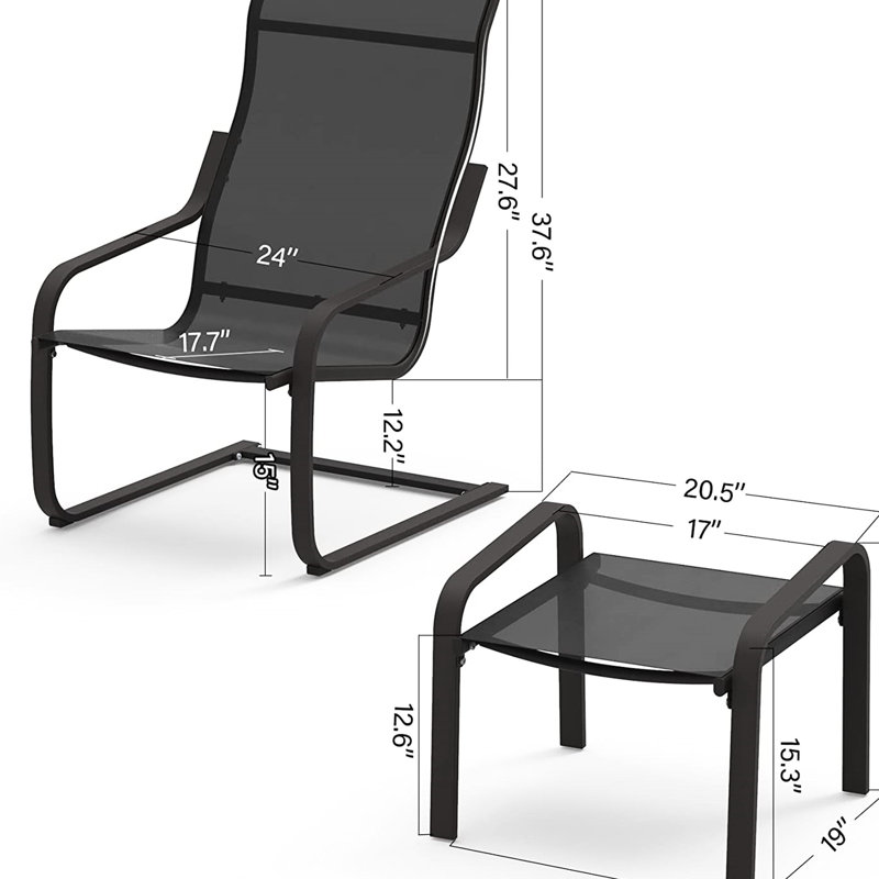 C Spring Motion Chair And For Outdoors. Metal Frame, Breathable Textile. Ideal Porch, Deck, Yard, Garden, Lawn. Dark Gray Highlight 2 Outdoor Patio Bistro Chairs With - Design Deck Metal, Quick-dry