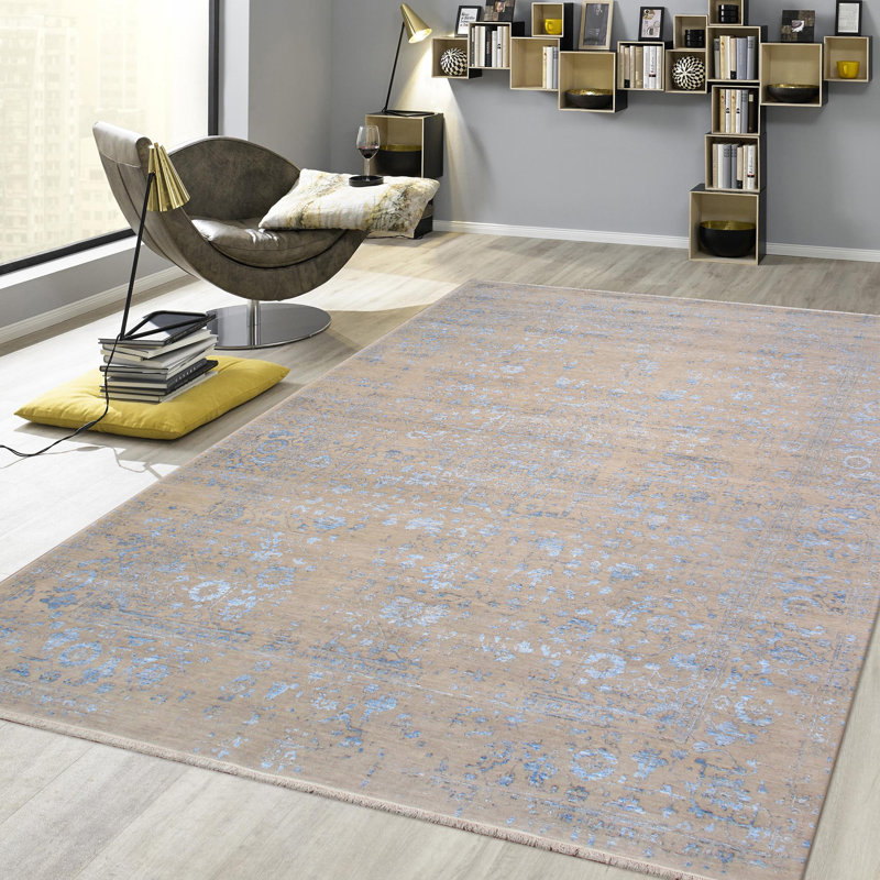 Transitional Beige/L. Blue Area Rug