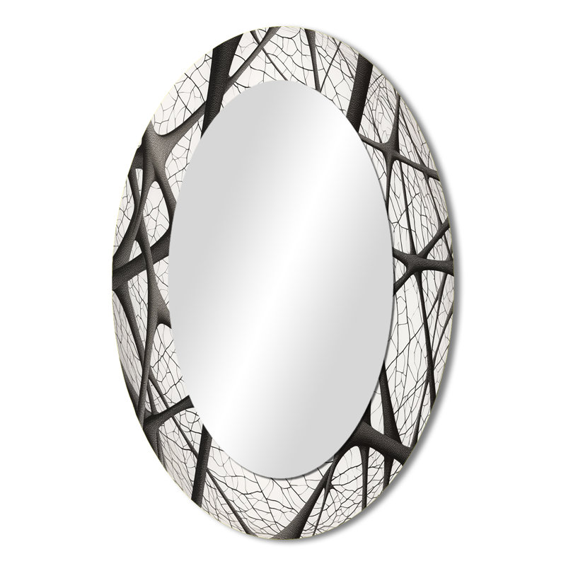 Minimaliste noir et blanc Ix - Grand miroir mural ovale sur métal, 36 po x 24 po