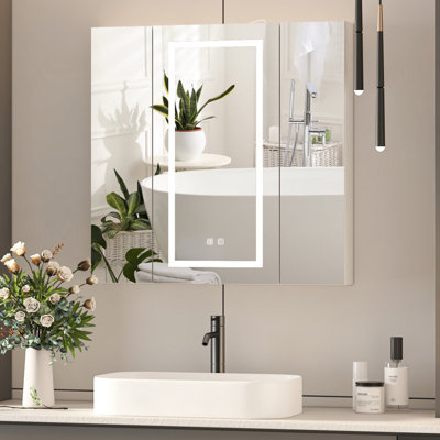 80mm W 80mm H Wall Mounted Required Frameless Medicine Cabinet Mirror 3 Fixed