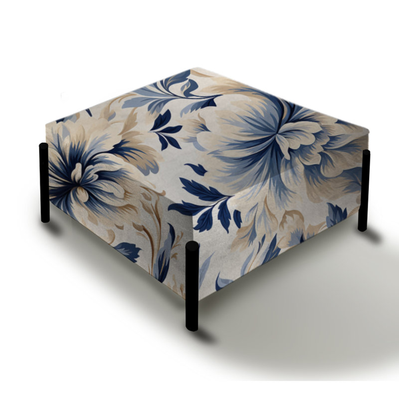 Petal Symphony Blue Damask Harmony - Grand repose-pieds carré damassé