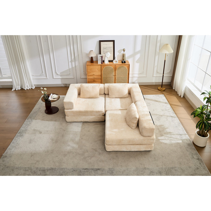 Canapé à compression, canapé-lit convertible au sol avec structure de forme fixe, canapé modulaire désossé, aucun assemblage requis, tissu chenille, pour la chambre du salon