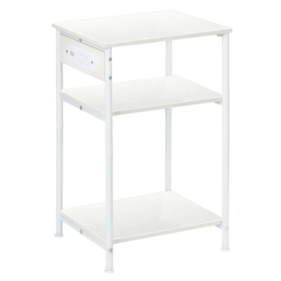 3-Tier Side Table with Charging Station (White)