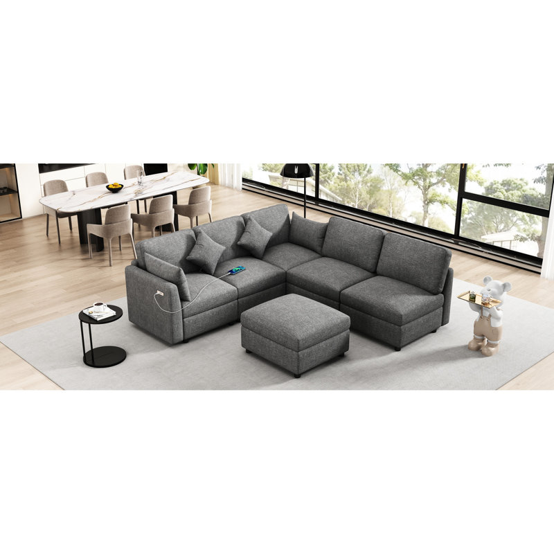 Gris 86,6 po modulaire avec configuration en forme de U ou en L, mobile et deux pour le divertissement à regarder la télévision