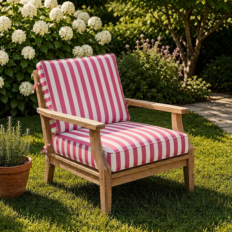 3" Deep Seat Cushion Stripe Border Frame - Water-Resistant, 22" W x 22" D, Pink