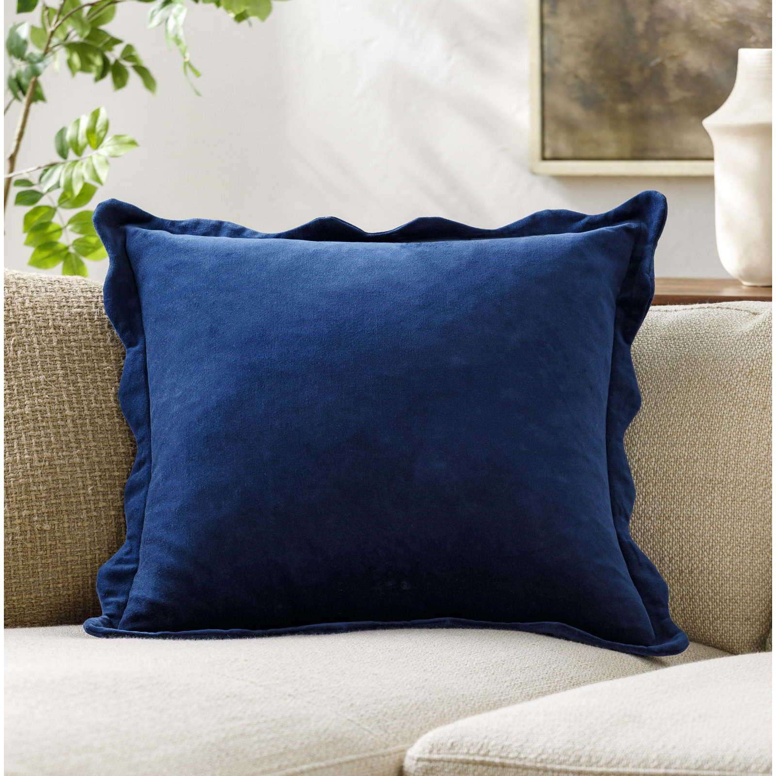 Collier Cotton Pillow Cover, 22"H x 22"W, Down, Blue