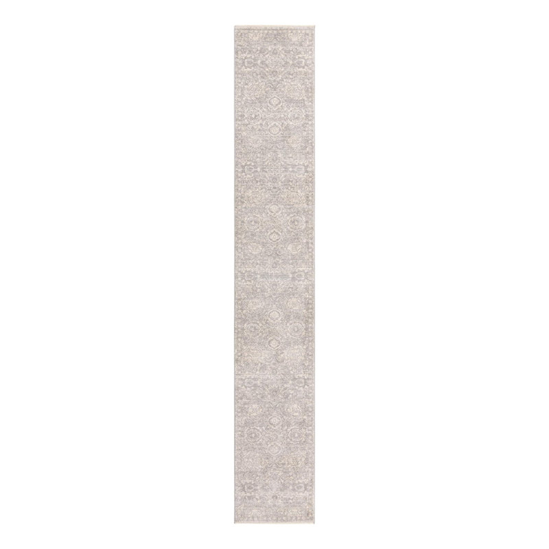 Tapis gris à motif floral Gause, Tapis de couloir 2 pi x 13 pi
