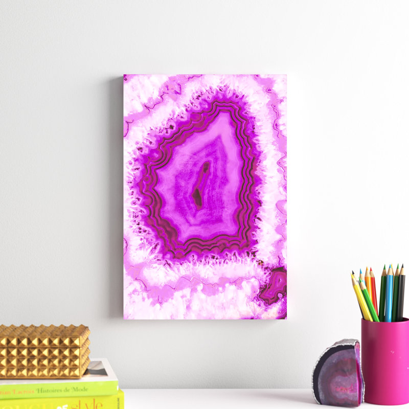 Géode rose - peinture sur toile tendue, H 18 po x l 12 po