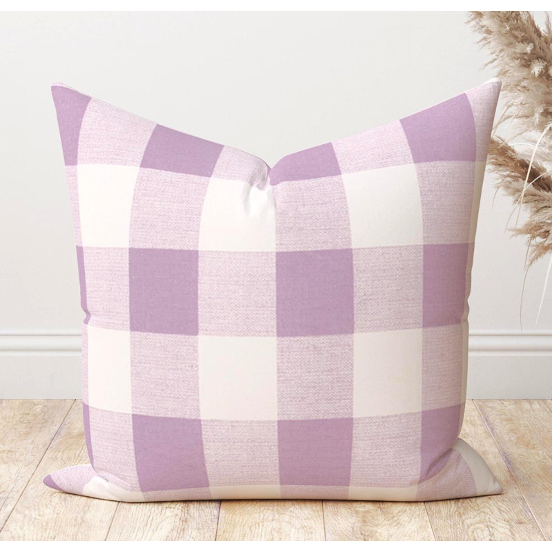 Housse de coussin en coton à carreaux lavande mauve, Square 21"
