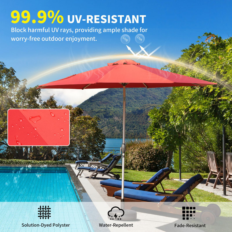 Parasol de patio, Rouge brique, 97.19" H x 118" W x 118" D