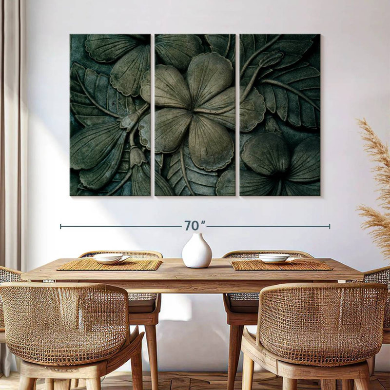 Hibiscus en bois sculpté, H 42 po x l 65 po
