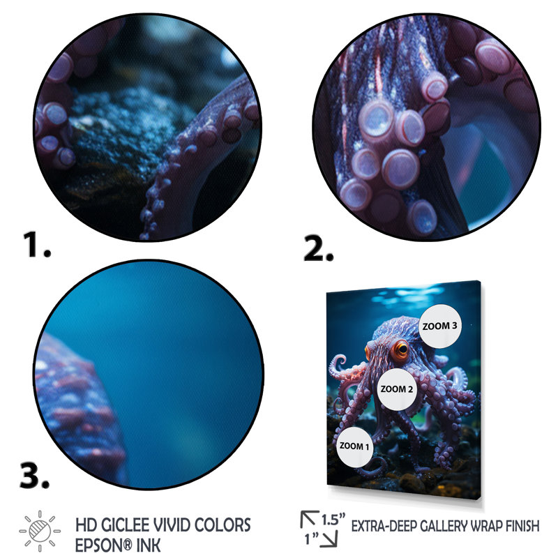 Feuille mauve Octopus Lunar Reflections I, reproduction d'art sur toile, Cadre flottant blanc, H 40 po x l 30 po x P 1,5 po