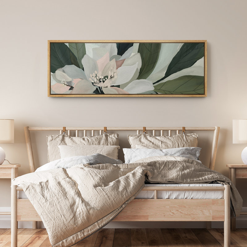 Abstrait sauge vert botanique fleur Art Mid Century Modern Boho Art mural horizontal Art déco, H 20 po x l 60 po, Naturel