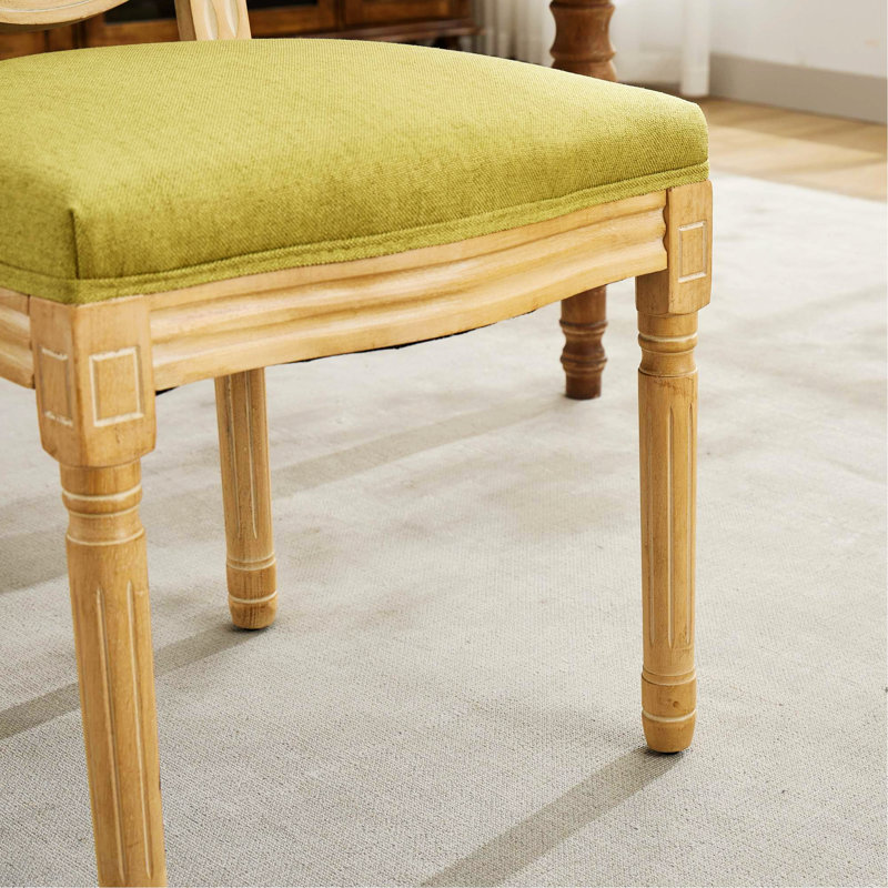 Chaises en bois avec cadre, ensemble de 2 chaises rembourrées et chaises en bois, Vert olive