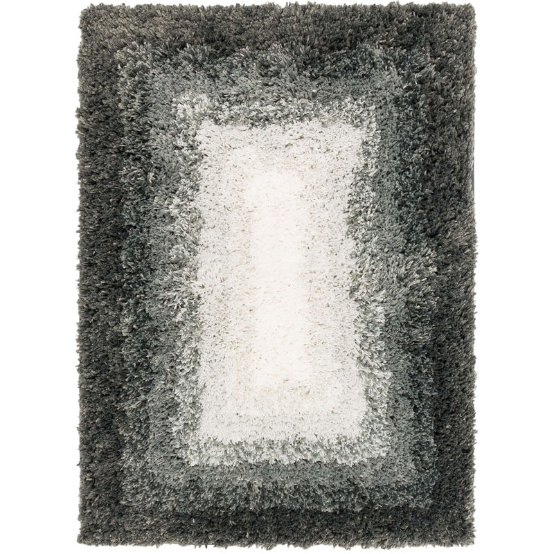 Sparkman Ombre Border Polyester Machine Washable Bath Rug, Pewter, 20" W x 34" L