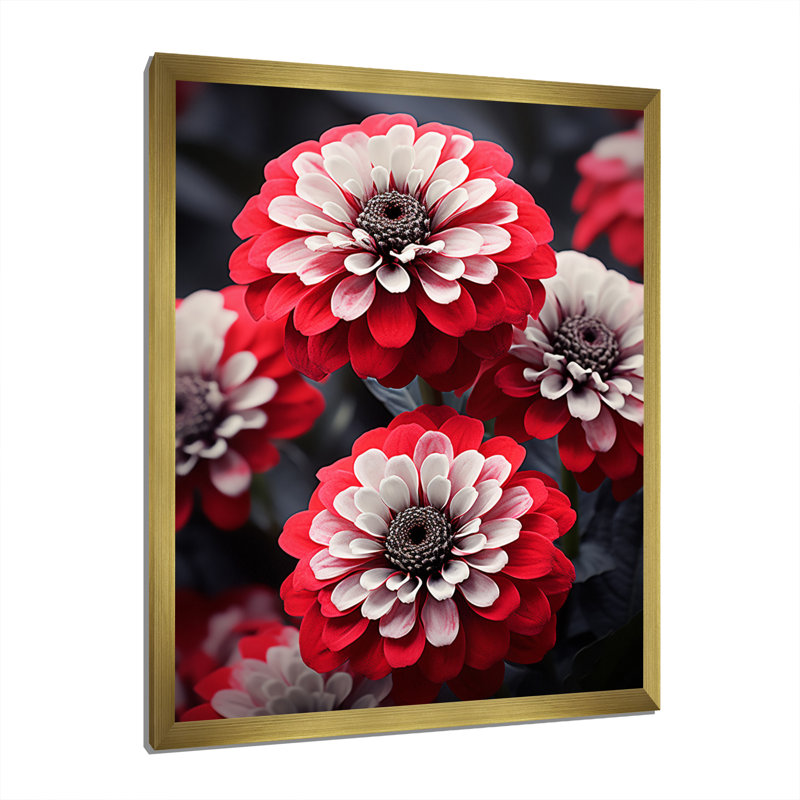 "Red Zinnias Zestful II", reproduction sur toile encadrée, H 20 po x l 12 po x P 1 po, Cadre doré à une seule photo
