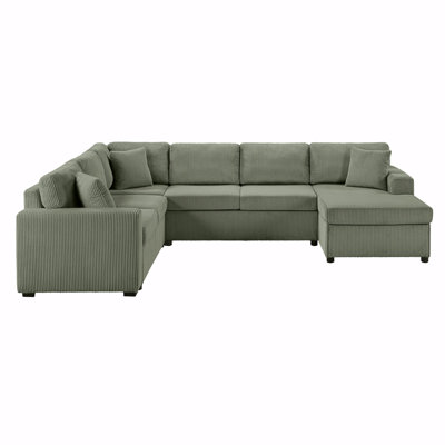 Oversized Sectional Sofa 115.3" U-Shaped Sofa With A Chaise Lounge And Three Soft Throw Pillows For Living Room, Green