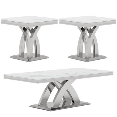 Ensemble de table de salon en marbre 3 pièces
