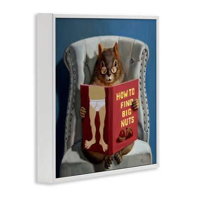 Squirrel Reading Red Book On Chair Sassy Humor by Lucia Heffernan - Painting
