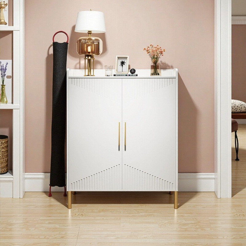 35.43 Inch 6-Tier Entryway Shoe Storage Cabinet With Doors Metal Legs & Adjustable Shelves, White