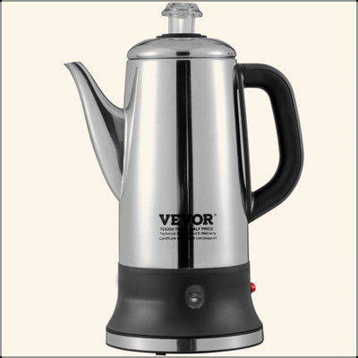 Cafetière électrique à percolateur de 12 tasses VEVOR, percolateur à café en acier inoxydable 304 avec fonction de maintien au chaud et poignée résistante à la chaleur, cafetière classique, perceuse rapide et bec verseur facile, argent