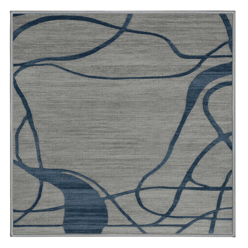 Machine Washable Abstract Gray Area Rug, Square 5'