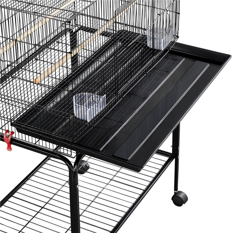 Iron Flat Top Bird Cage with Wheels, Black