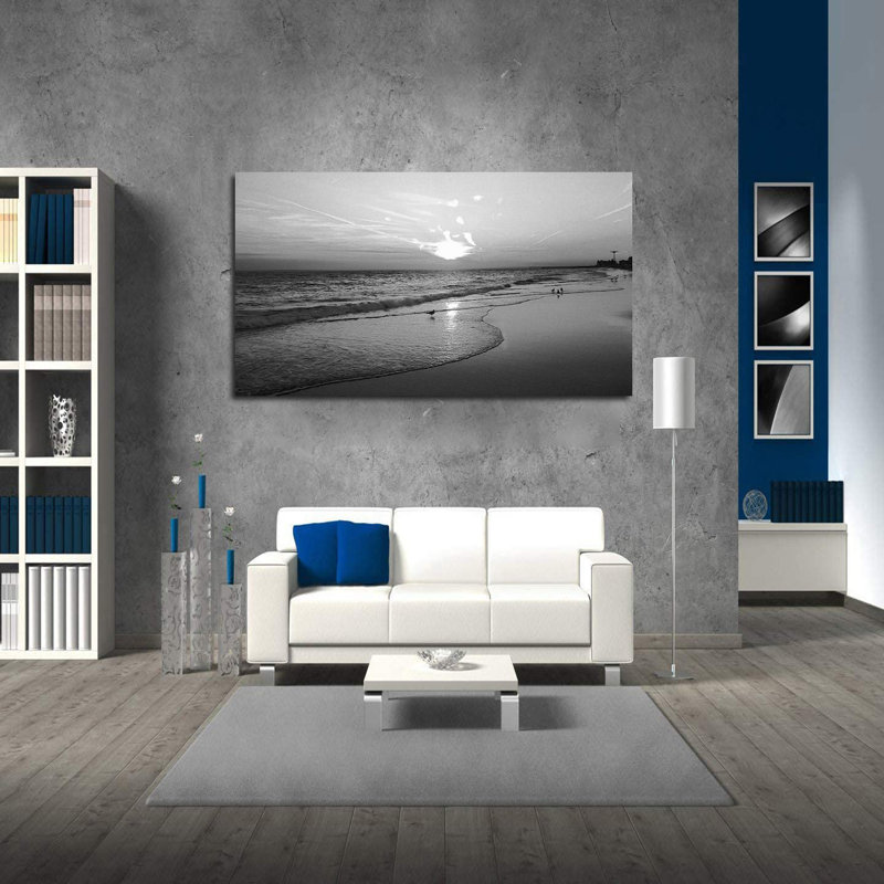 Black White Canvas Art " Sunset Beach ", 24" W x 16" H