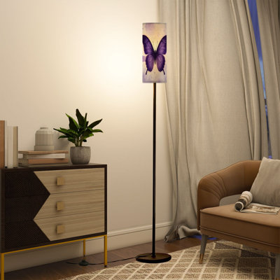 Floor Lamp Purple Butterfly Mandala Bohemian Star Crescent Moons Stars Floor Lamps with Remote LED Lights Adjustable Lamp Shades Tall Standing Lamps for Reading Office Living Room