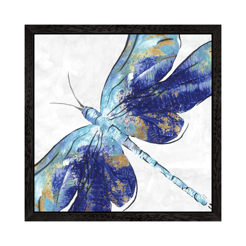 Blue Dragonfly by Eva Watts - Print on Canvas, 66.04 cm H x 66.04 cm W x 1.91 cm D, Black Framed
