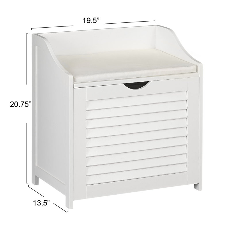 White Wooden Hamper Bench with Shutter Front and Lid