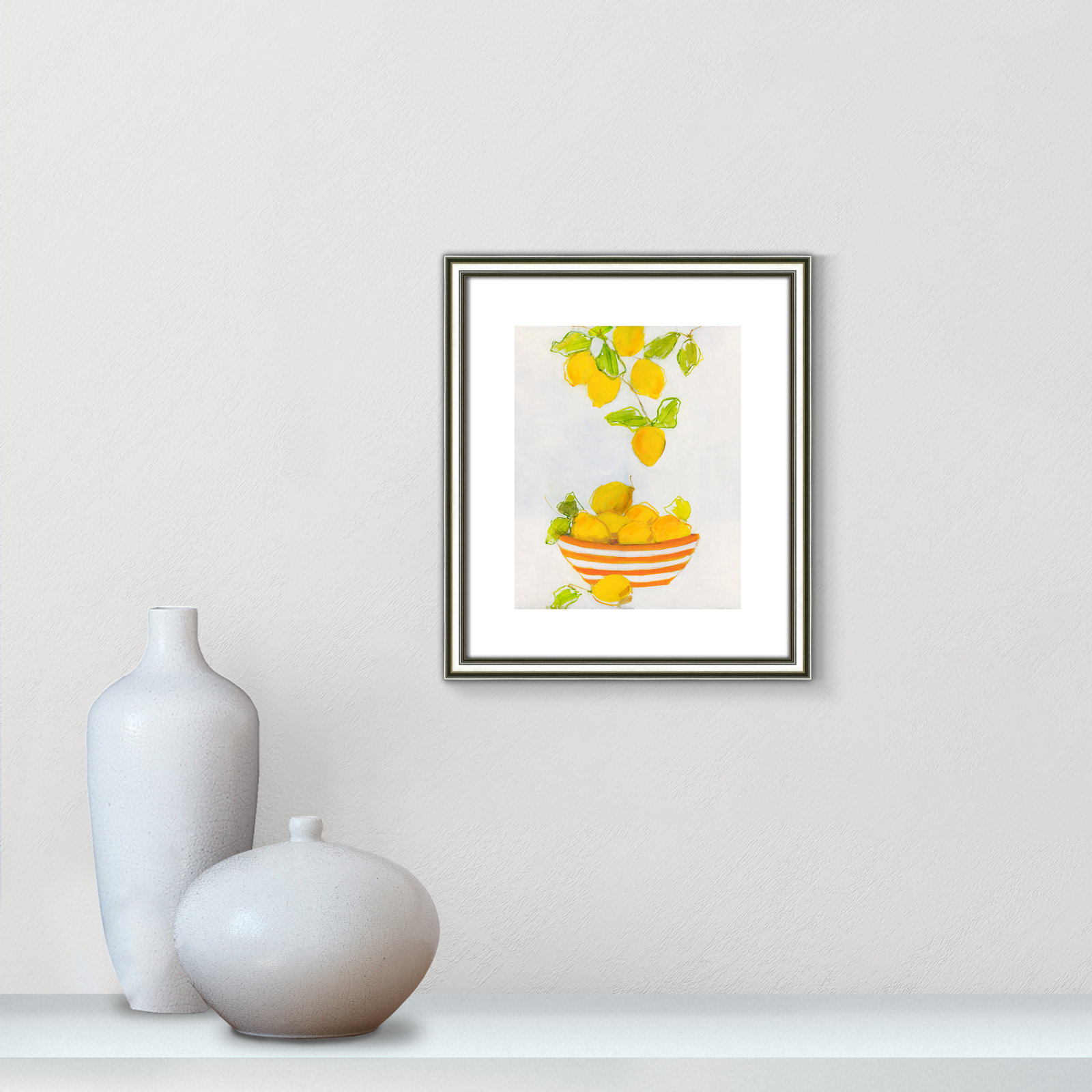 Darcy "Lemonlicious" Painting by Sally Swatland, 15" H x 13" W x 0.88" D, Silver Framed Paper