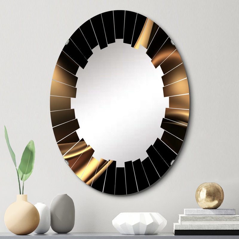 Miroir mural ovale doré noir surréel II, 30 po x 20 po