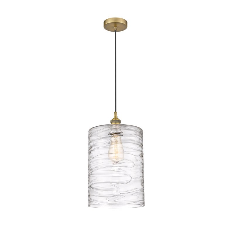 Karon 1 - Light Single Pendant, Brushed Brass, Clear Deco Swirl