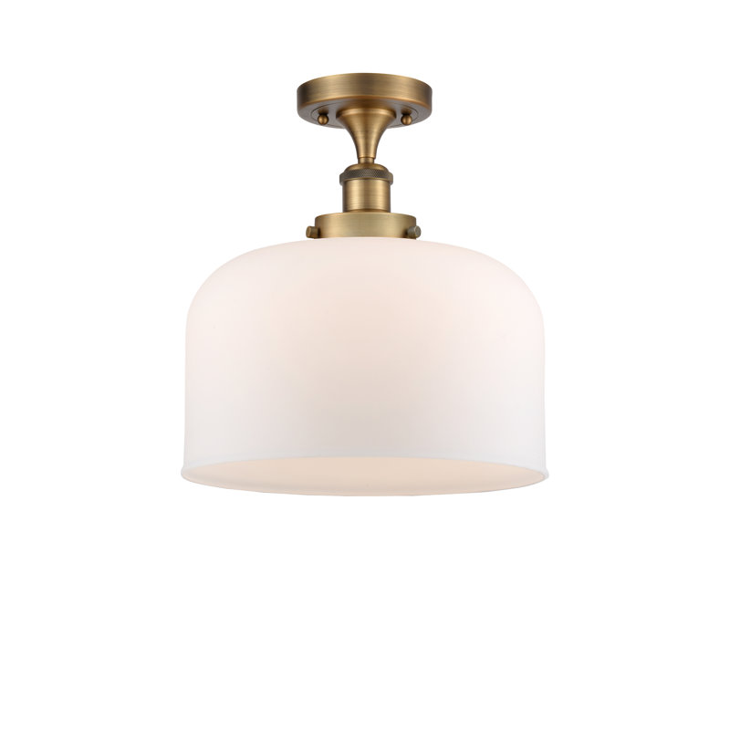 Plafonnier semi-encastré 1 lumière Ballston Urban Bell, Laiton brossé, H 13 po x l 12 po x P 12 po, Blanc mat