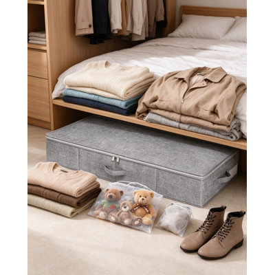 Contenants de rangement sous le lit avec couvercle à fermeture à glissière, sacs de rangement sous le lit en tissu structuré avec poignées et pochette pour étiquettes, rangement peu encombrant pour les chambres à coucher, les dortoirs et les placar