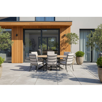 Camelopardalis Oval 7 Piece 6 Person 220cm L Outdoor Table Set with Cibecue Dining Chairs - Cushions
