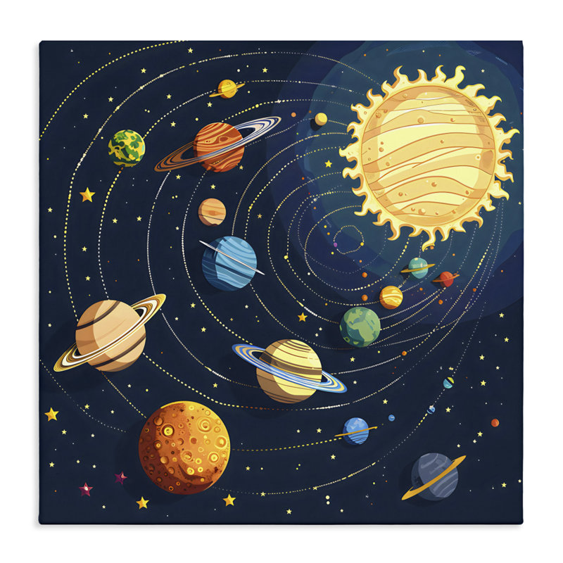 Planètes autour du soleil, design par Creative Studio, H 17 po x l 17 po