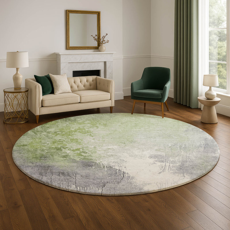 Tapis abstrait lavable à la machine de qualité supérieure Mayfield AMF1842, Rond 8 pi