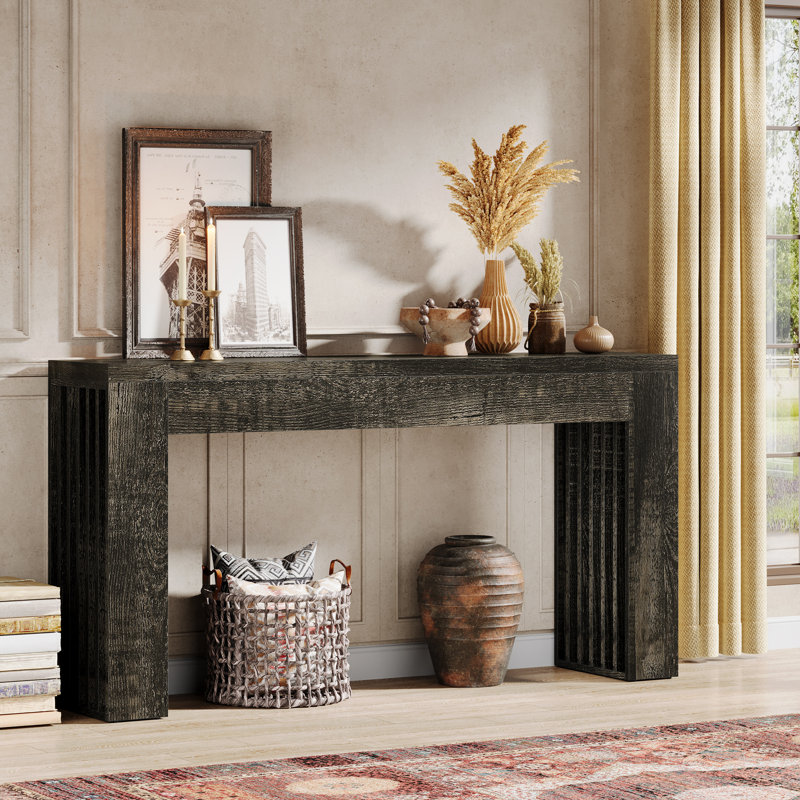 Console 59 pouces, canapé rectangulaire en bois derrière le canapé, Rustic Grey