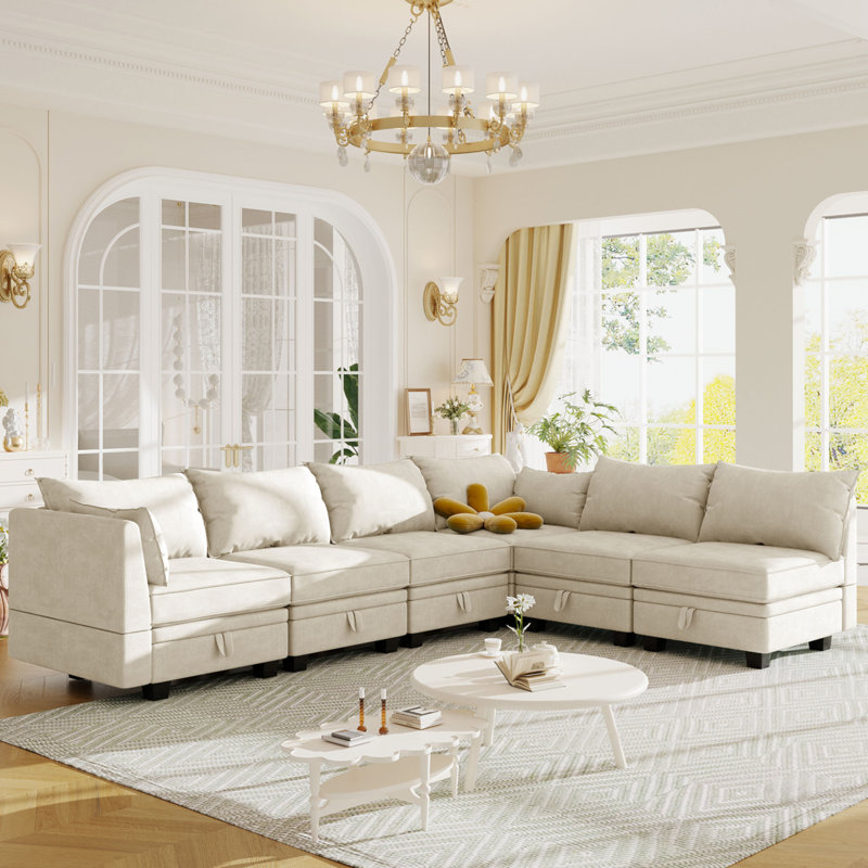 Canapé modulaire Kaljo, 100 % lin beige
