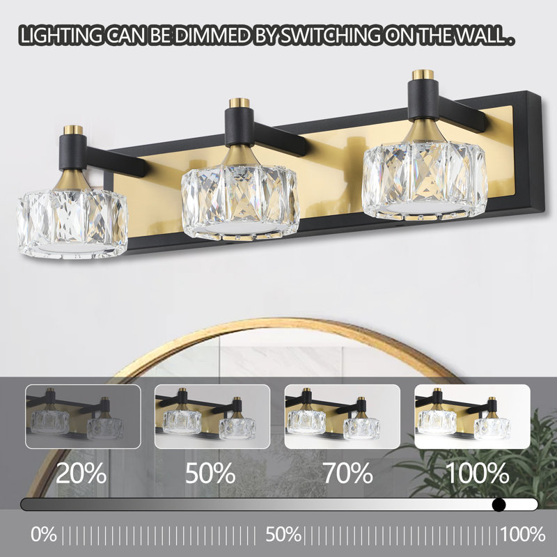 Meuble-lavabo à 3 lumières à DEL - Cristal et style moderne pour fixation murale de salle de bain au-dessus du miroir - antirouille
