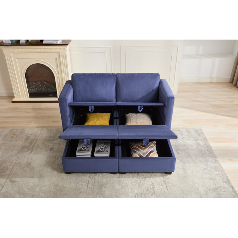 Causeuse modulaire avec repose-pieds double Calkins, Bleu